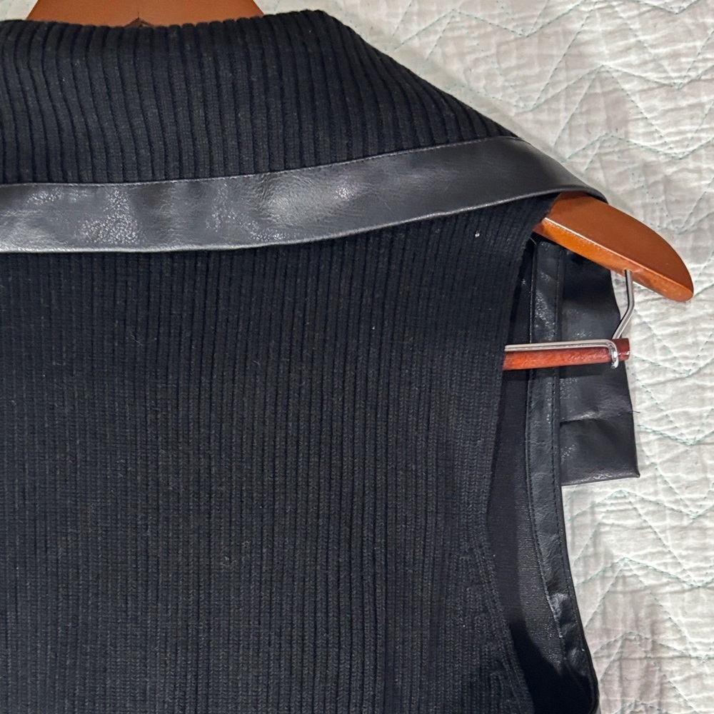 August Silk Classic Black Vest Sweater back and vegan leather front - Picture 8 of 11